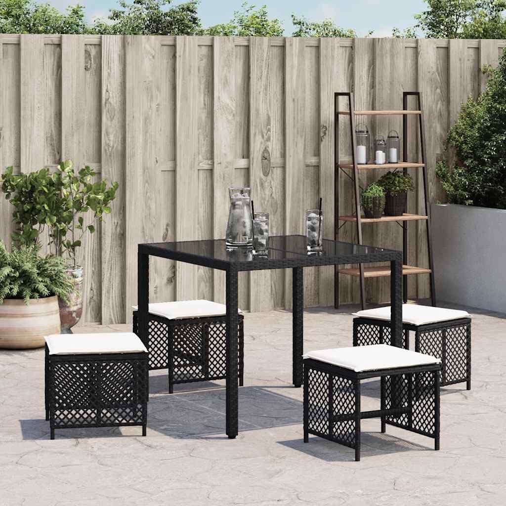 Mangloder - Sgabello da giardino con cuscino, 4 pezzi, nero, 41 x 41 x 36 cm, in polyrattan, resistente alle intemperie, ai raggi UV, in acciaio verniciato a polvere, per balcone, terrazza, salotto