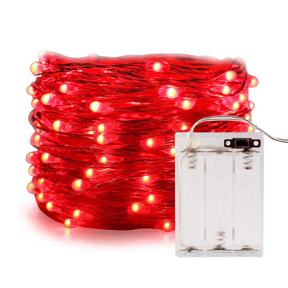 ANJAYLIA String Lights, 16.5Ft/5M 50leds Bright Light Party Home Festival Decorations Battery Operated Lights(Red)