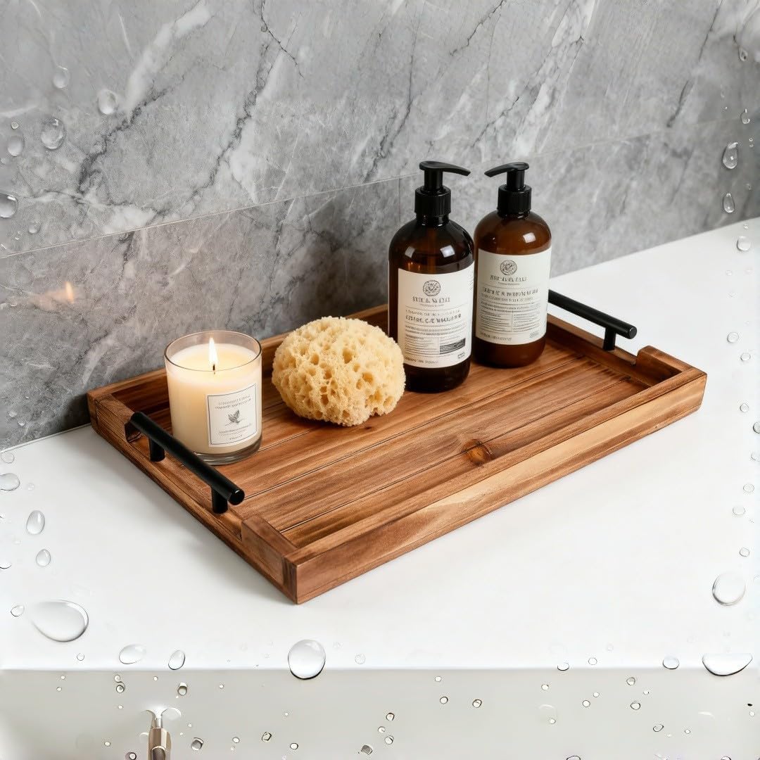 Coffee Table Tray Decorative Nested Vintage Wood Serving Tray Set for Eating, Breakfast, Party, Kitchen, Ottoman,Tea Coffee Table Large Ottoman Trays (Wood, 2pc) - Image 4