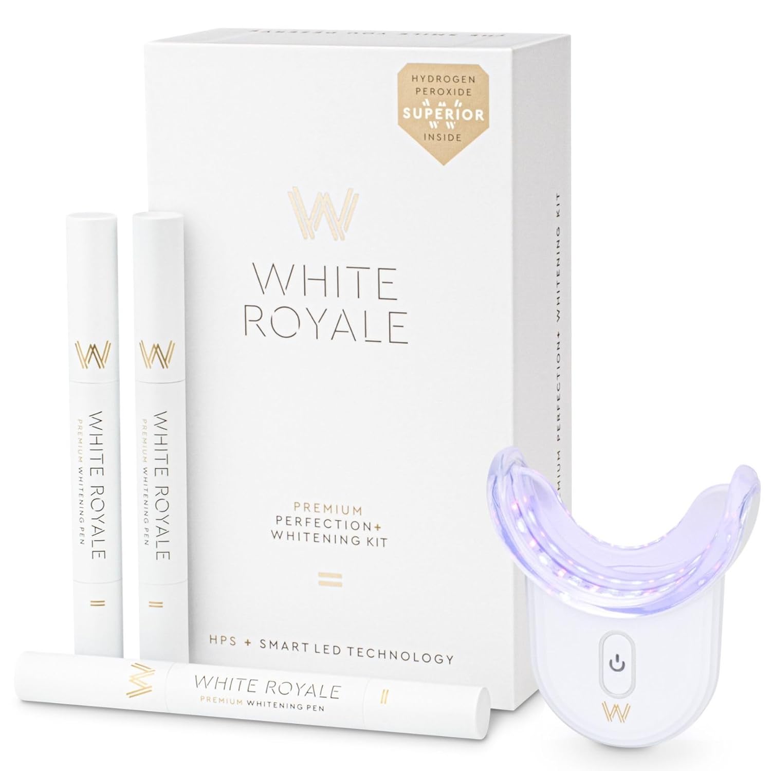 White Royale Premium Teeth Whitening Kit with Smart LED Mouthpiece 3X 2ml Whitening Gel Pens with 9 Hydrogen