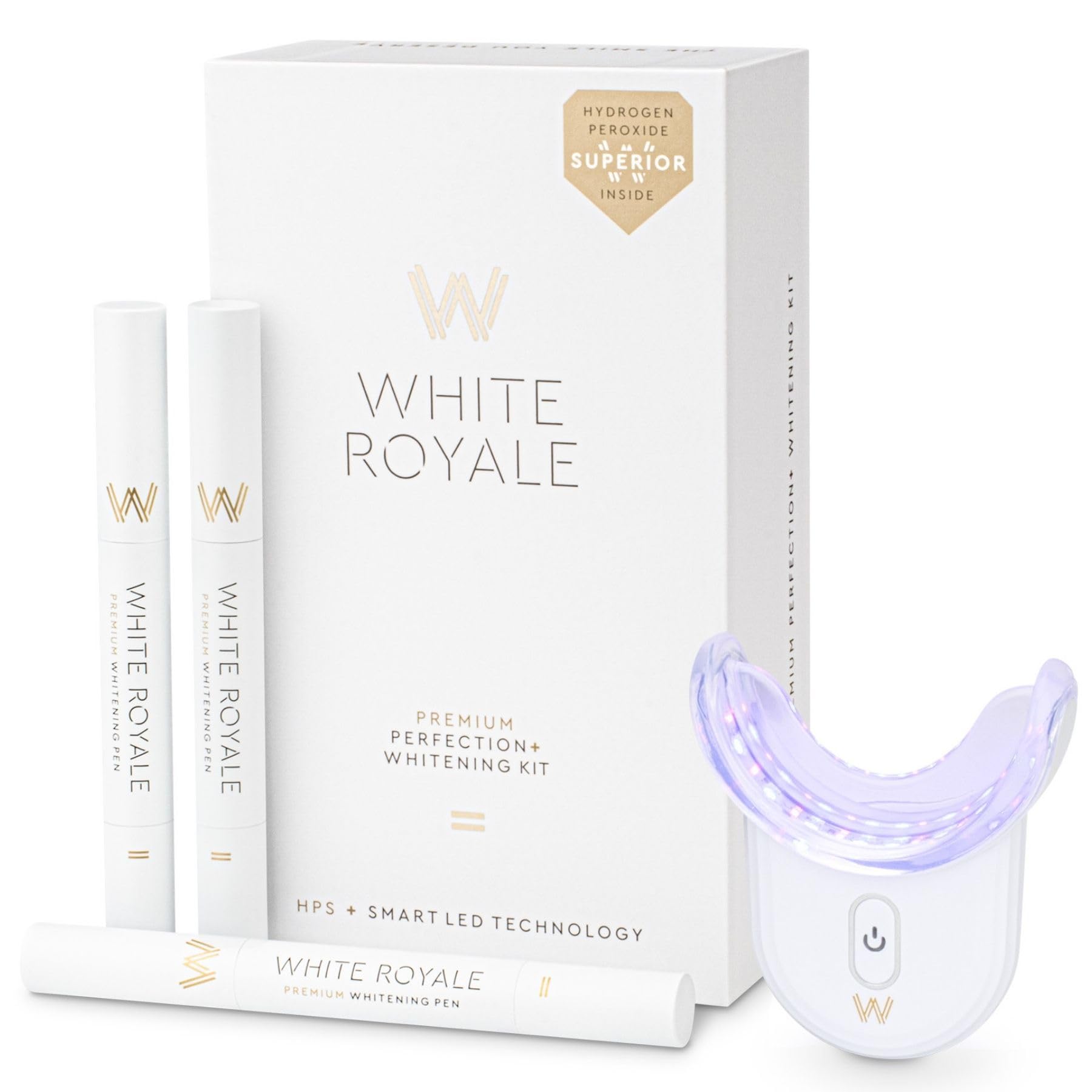 White Royale Premium Teeth Whitening Kit with Smart LED Mouthpiece 3X 2ml Whitening Gel Pens with 9 Hydrogen
