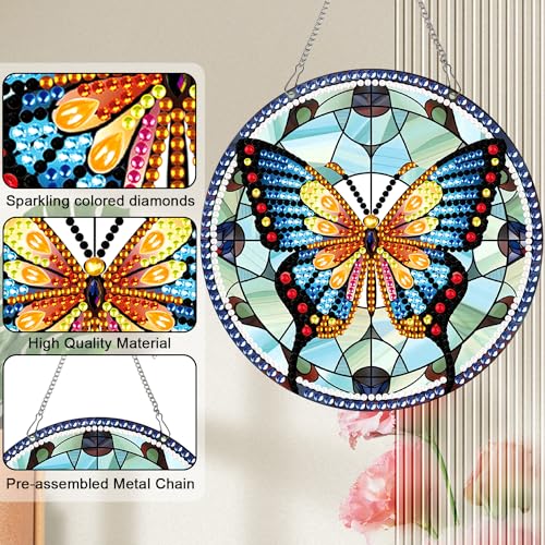 Image of AiYuanzsh Animal Butterfly Diamond Painting Hanging Pendant Kit Special Shaped Diamond Dots Art Acrylic Ornaments Diamond Painting Pendant for Adult Kid Home Wall Window Decor Gift