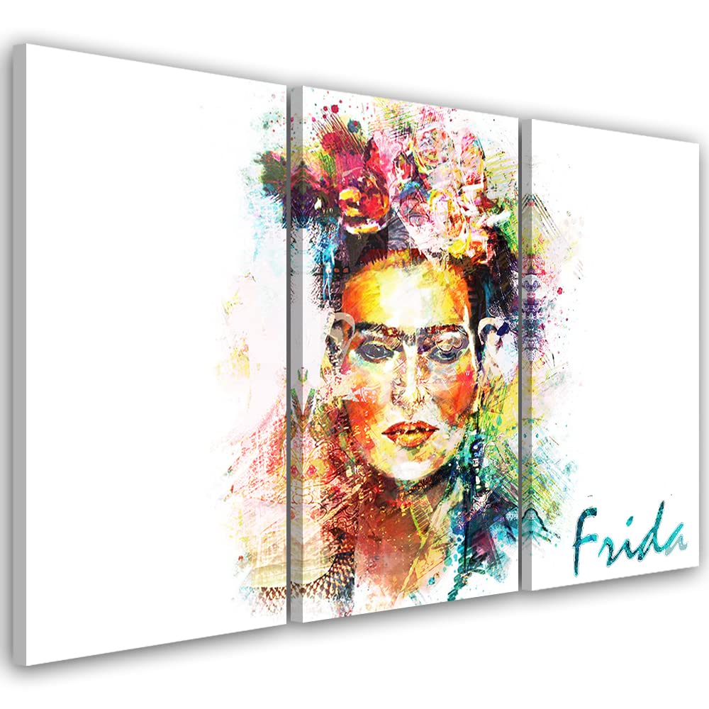 Feeby 3 parti Stampa su Tela XXL 120x80 cm Frida Kahlo Astrazione Ritratto Qualita Fotografica Stampa D'Arte Camera Da Letto Cultura pop Femminismo Artista donna multicolore