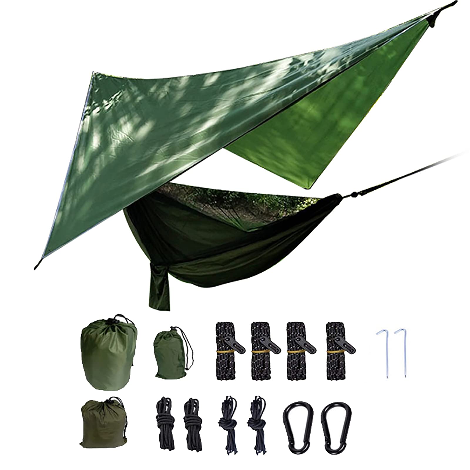 Hamaca portátil de camping con mosquitera, mosquitera, lona para lluvia, correas de árbol, mosquetones y bolsillo para guardar opciones individuales y dobles