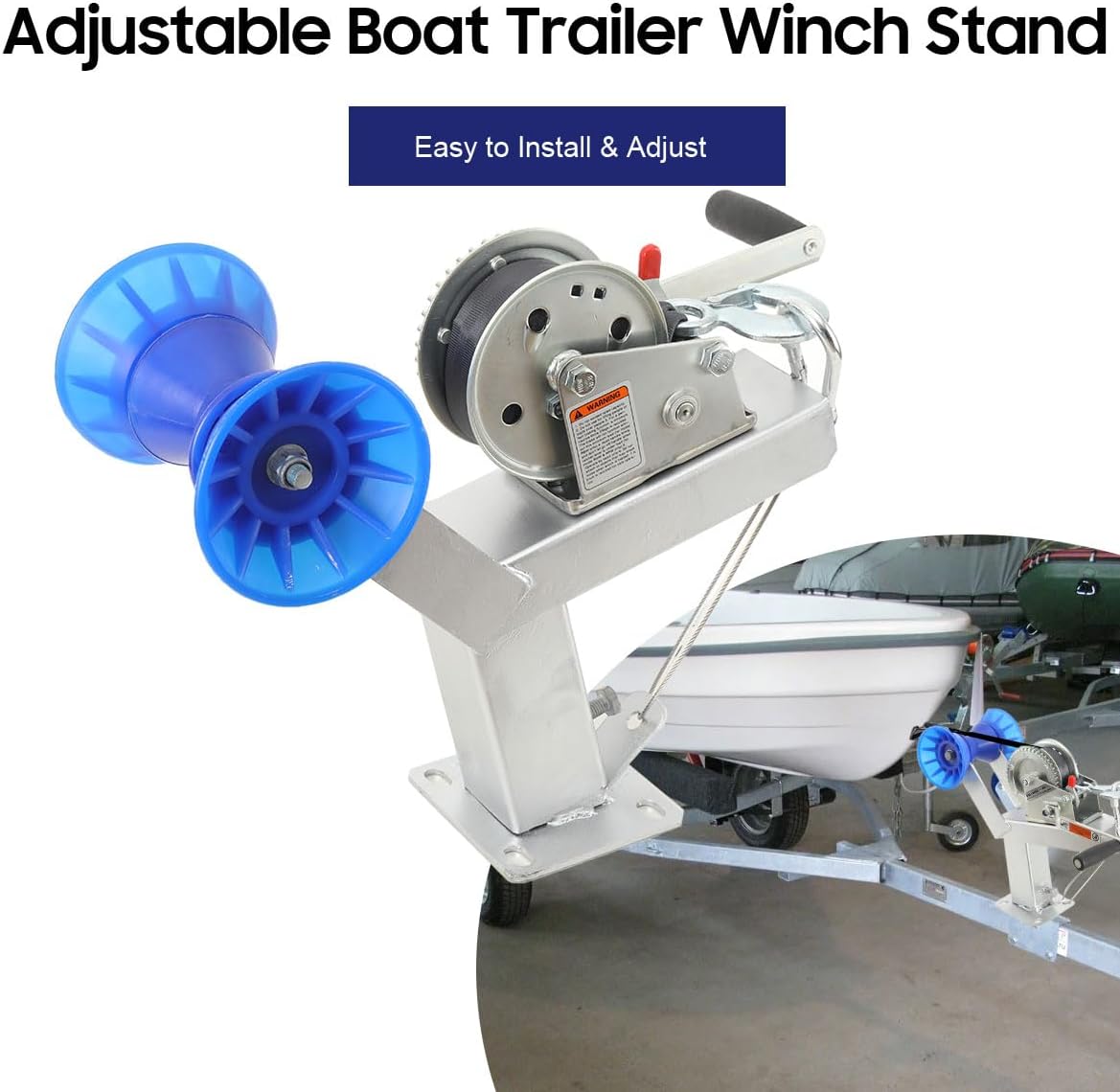 Boat Trailer Winch Stand with Roller Fits 3in W x 4in H Trailer Adjustable Boat Trailer Winch Mount for Speedboats, Fishing Boats, and Motorboats