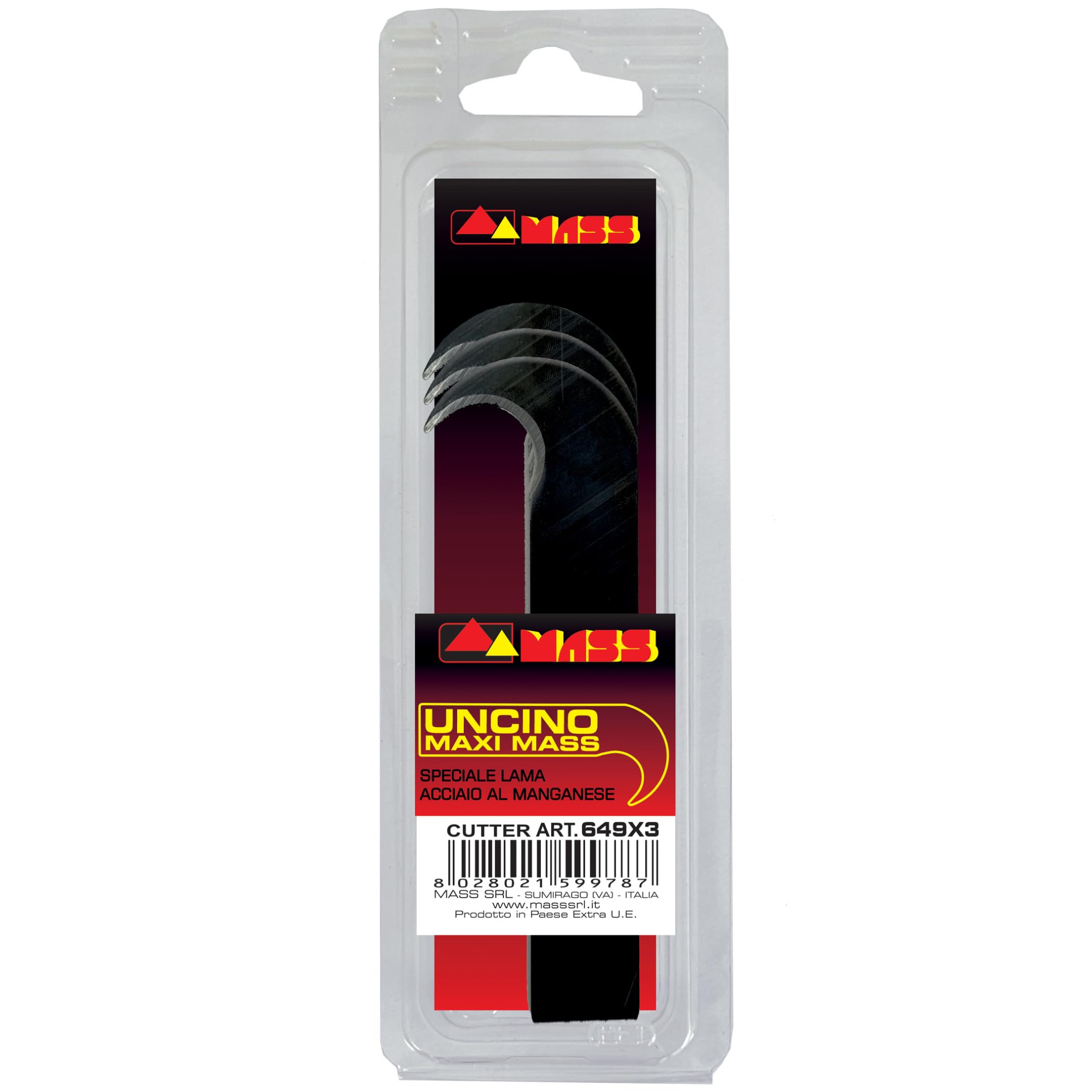 MASTERBRICO Cutter a Uncino Professionale Maxi Mass 170 mm – Lama Ultra Affilata in Acciaio al Manganese da 0,8 mm, Ideale per Guaine, Cordami, Imballaggi, Agricoltura, Edilizia