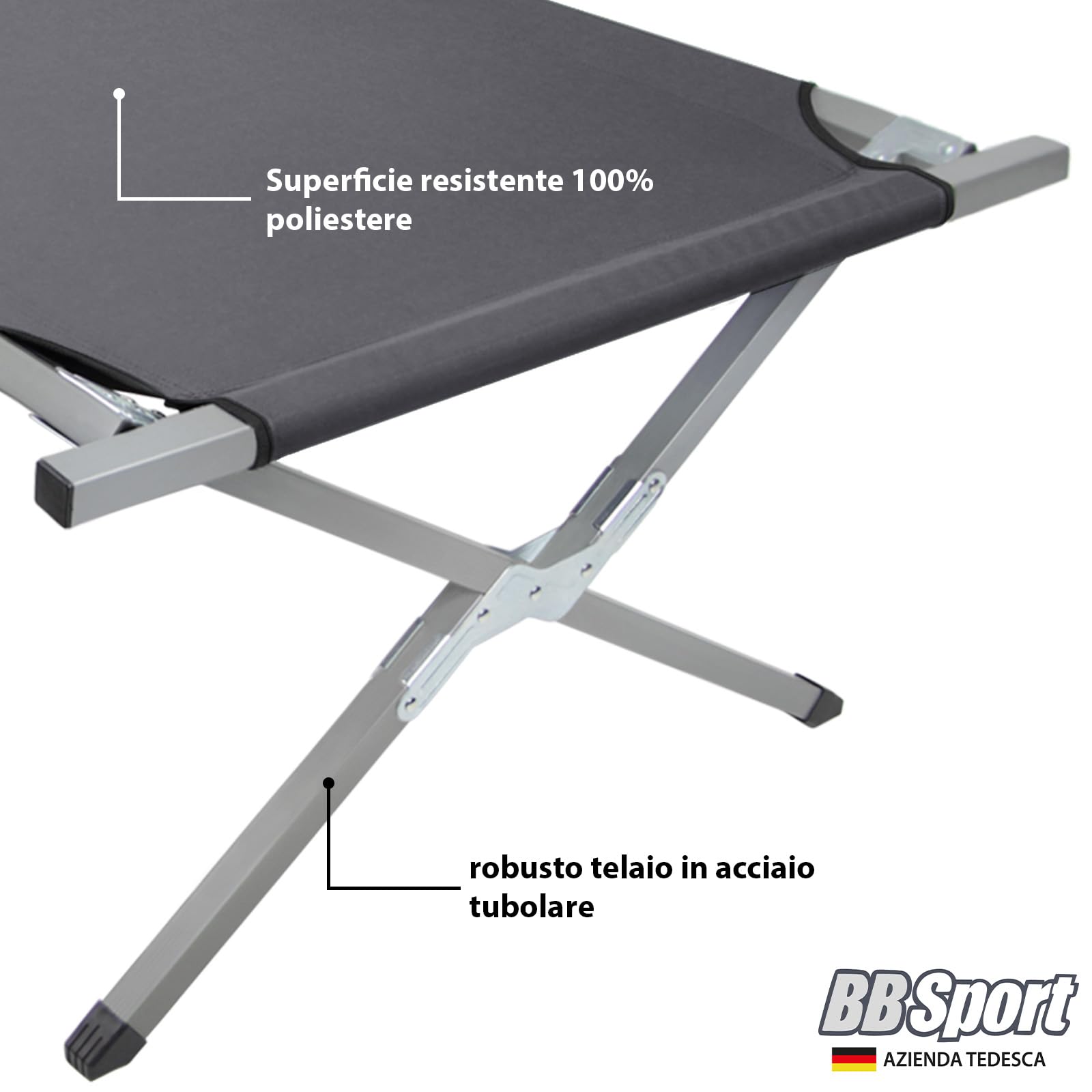 BB Sport Brandina Campeggio XXL Letto Pieghevole 210 x 72 x 45 cm Caricabile 200 kg Militare Portatile Viaggio Confortevole Stabile 600D Tessuto Oxford Borsa da Trasporto
