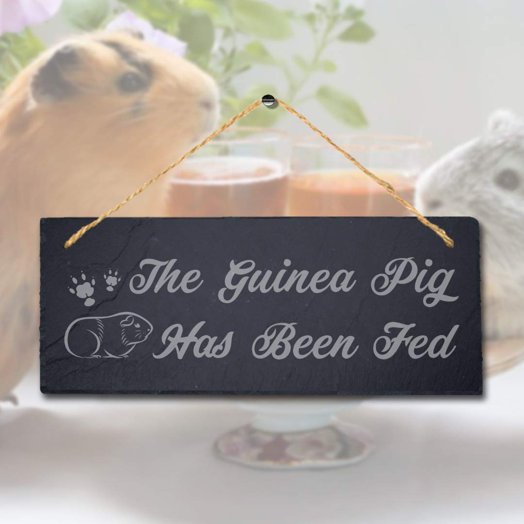 Stukk The Guinea Fed Hanging Pig Cot Pigsties Sign, Natural Engraved Slate Stone Plaque, 30x12cm - Image 2