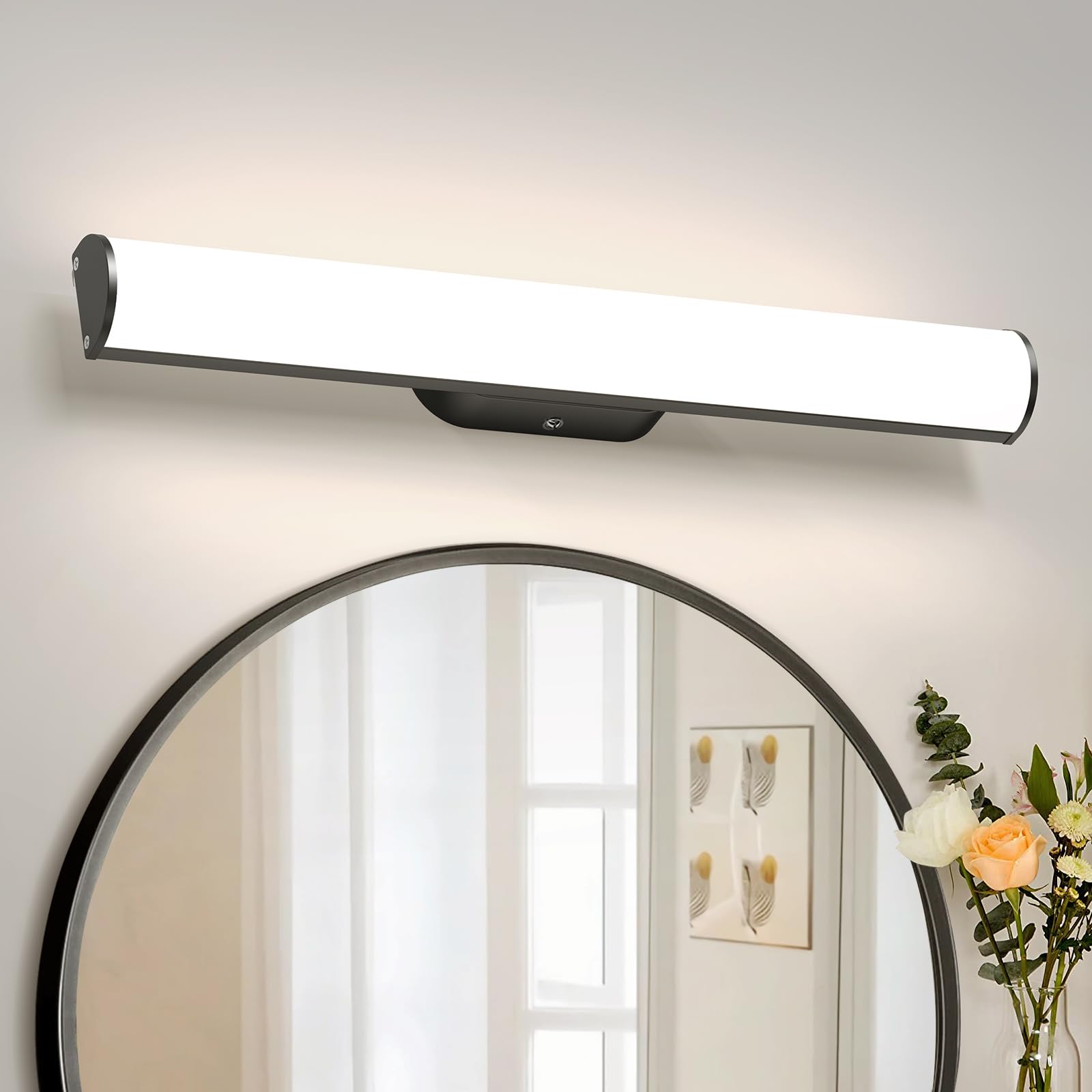 OOWOLF Spiegellampe Badezimmer, 12W 4000K, IP44 Wasserdicht, für Bad, Schminktisch & Schrank, 43.5 cm, Schwarz