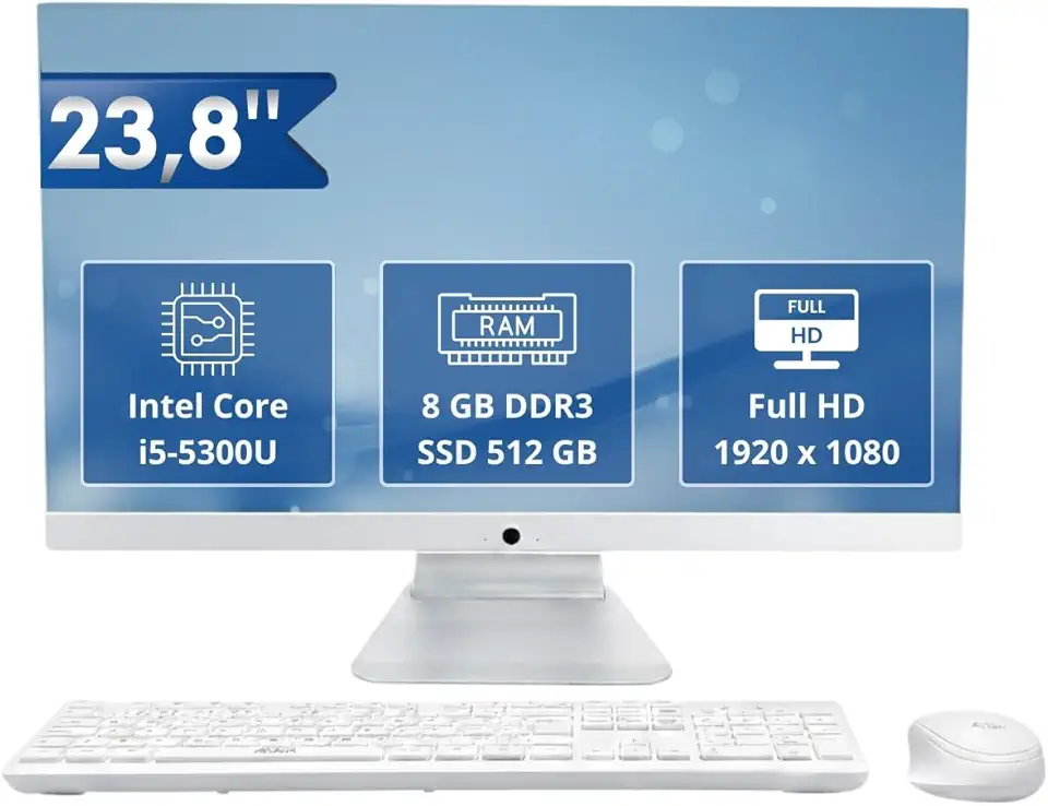 Computador All in One Grasep 23,8" Full HD Intel Core i5-5300U, 8GB RAM, SSD 512GB M.2, com Teclado e Mouse Webcam e Microfone Integrado