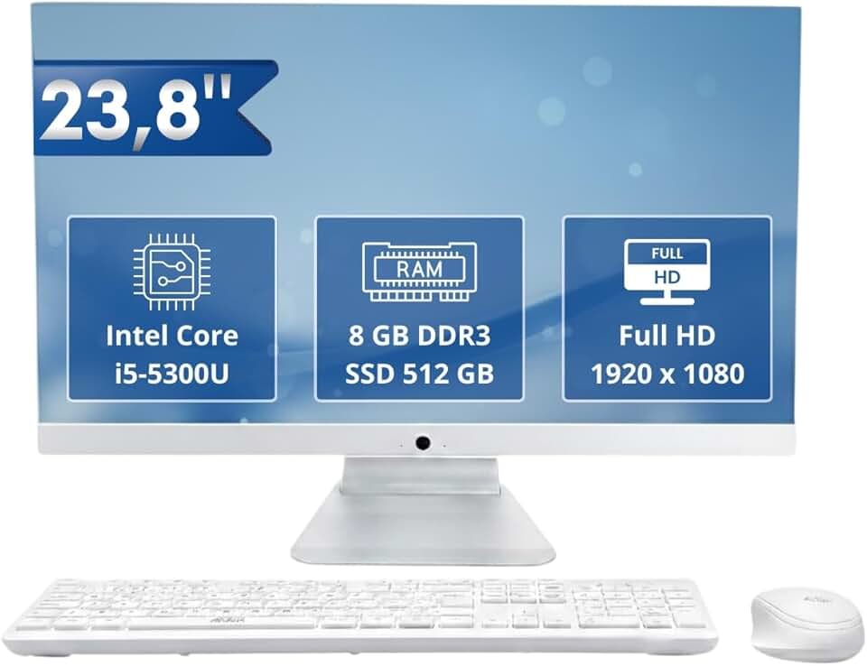 Computador All in One Grasep 23,8" Full HD Intel Core i5-5300U, 8GB RAM, SSD 512GB M.2, com Teclado e Mouse Webcam e Microfone Integrado