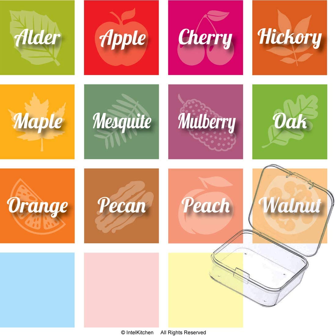 15 Pellet Smoker Wood Flavor Label Magnets 2” x 2” for BBQ Grill Grilling Wood Pellets Smoker Hopper Outdoor Waterproof Magnetic Identification Perfect Accessories for Meat Smoking Guide Gifts – White