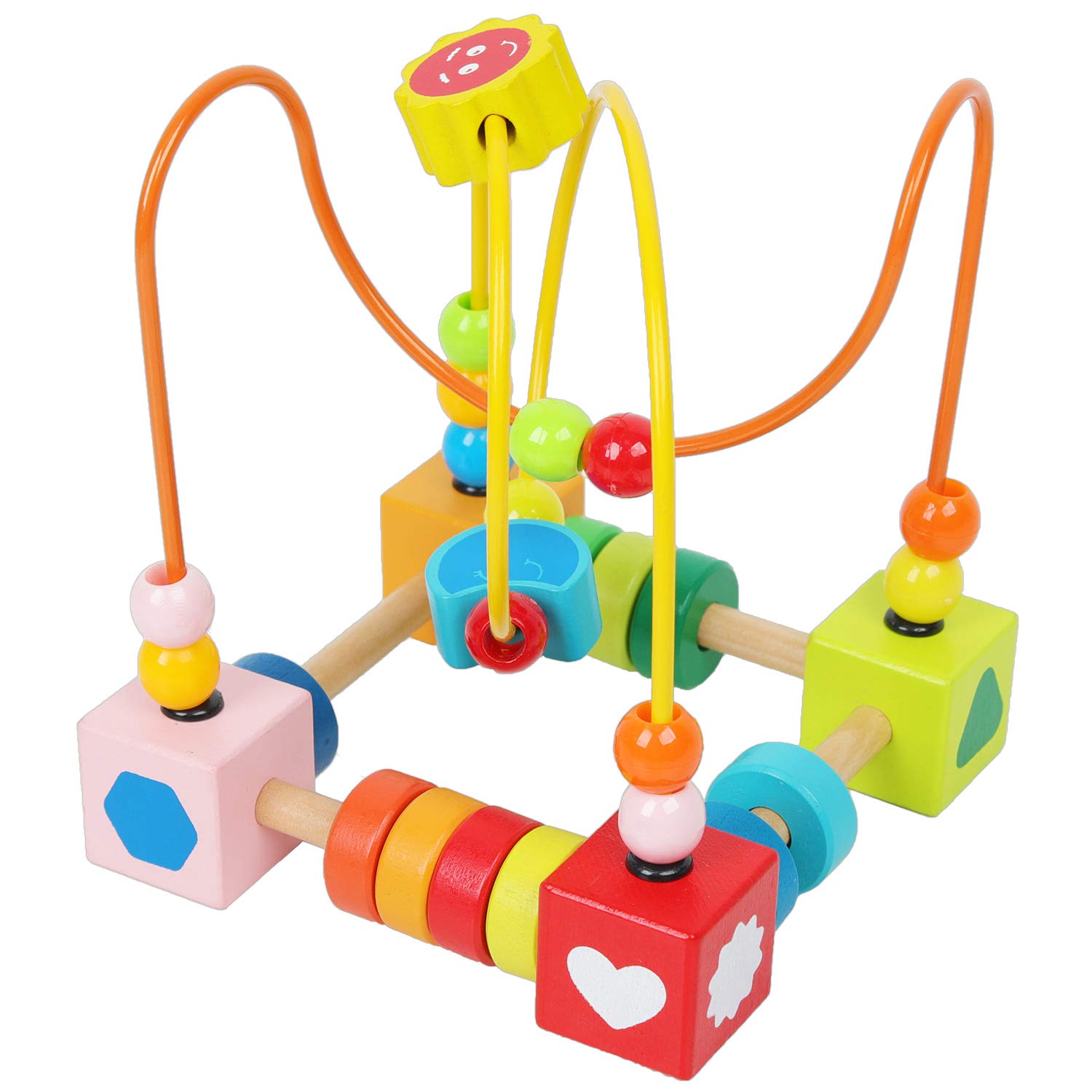 QZMTOY Toddler Toys Wooden Bead Mazes Roller Toy Educational Circle Toy  Colorful Bead for Kids 18 Months+
