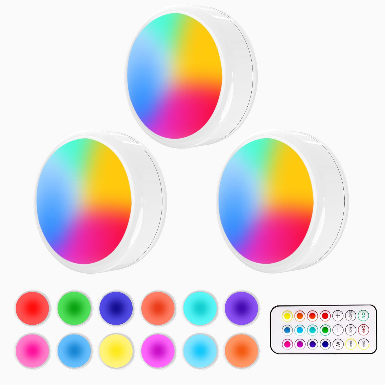 Puck Lights with Remote, ILYXY 3 Pack LED Under Lighting