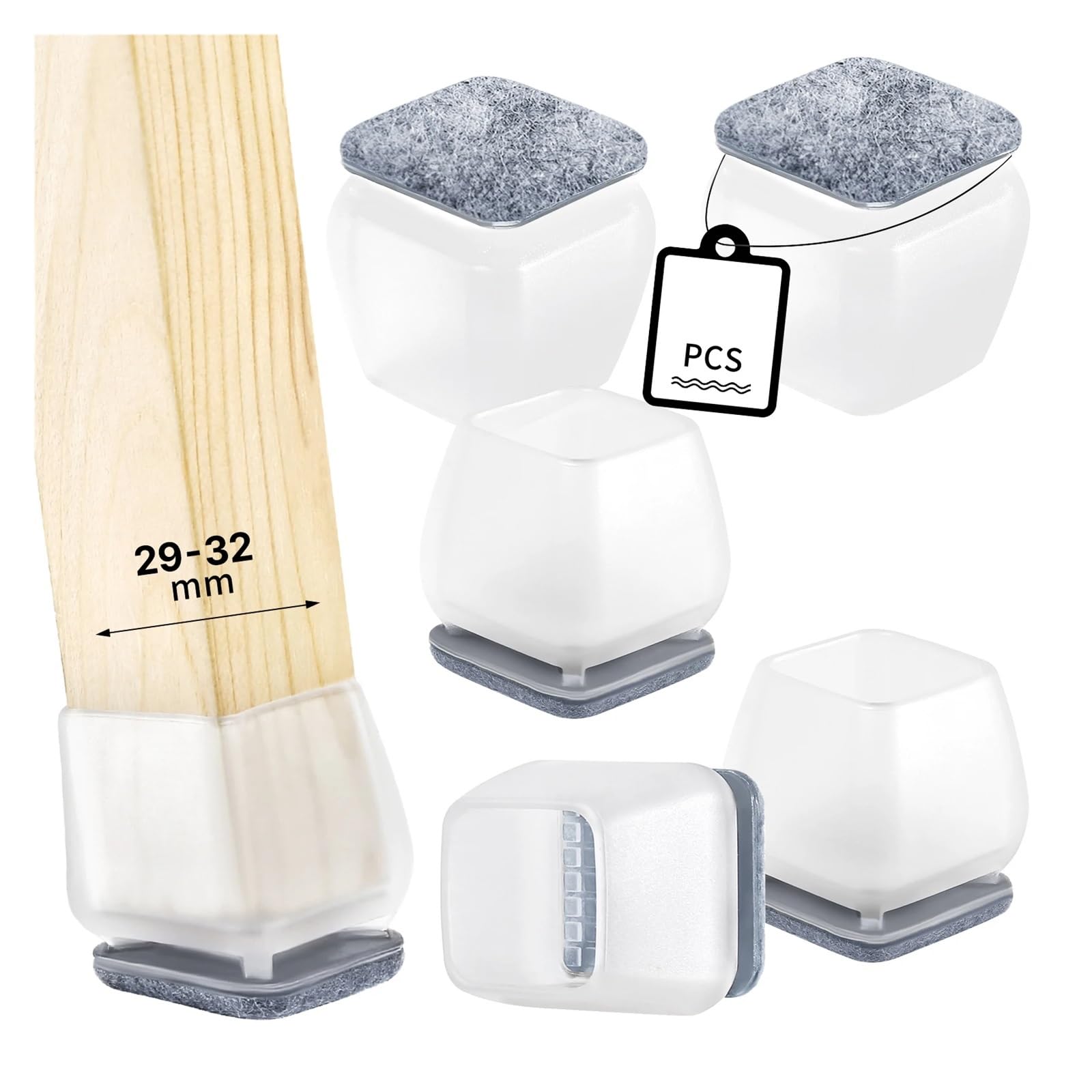 8 Protectores de Suelo for Patas de Silla Grises con Almohadillas de Fieltro Gruesas, de Silicona, for Proteger los pies de Las mesas y los Muebles.(Brushed Silver)