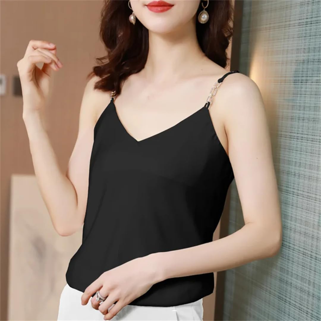 Top estivo da donna in raso con scollo a V senza schienale corto senza maniche