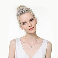 Vista 7 de PAPARELA Corona de cristal plateado, tiaras y coronas de diamantes de imitación rosas para mujer, diadema con peines, corona de concurso, tiara
