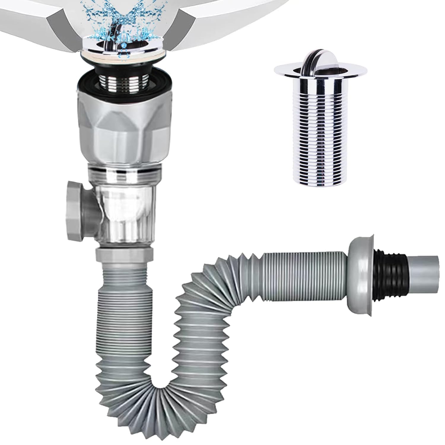 gs GREATERSCAP Sink Drain Kit with Flexible Expandable P-Trap Sink Drain Pipe Tube Anti-Odor Bathroom Sink Drain Pipe 3 in 1 Plumbing, Fits for 3-4.5 cm Drain Hole for Kitchen Drain (Grey) (B0DHTYQYLD) Amazon Price History, Amazon Price Tracker