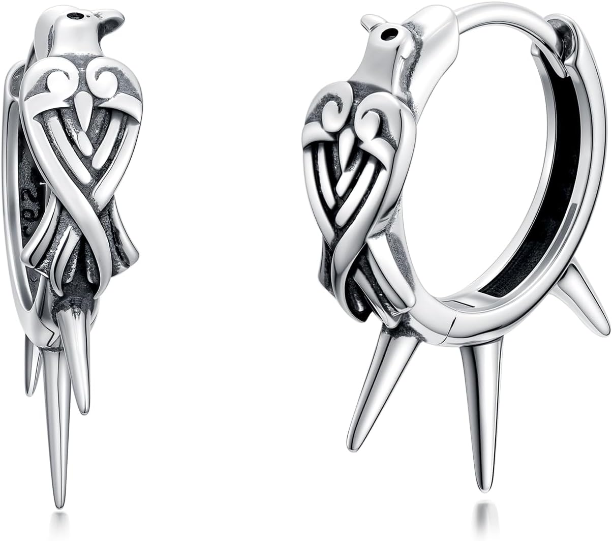 PROESS Spike Hoop Earrings 925 Sterling Silver Dragon/Snake/Skull/Barbed Wire Earrings Birthday Christmas Jewelry Presents for Women Men