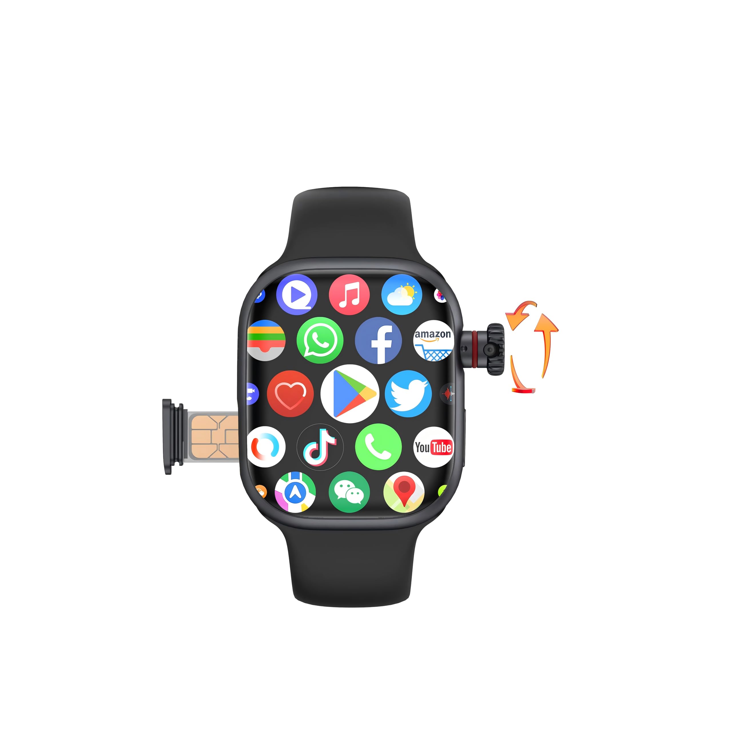 Reloj inteligente CD99, versión de tarjeta SIM celular, pantalla AMOLED, cámara giratoria de 800 W y 180°, reloj inteligente WiFi Bluetooth para hombres y mujeres (negro, 32 GB)