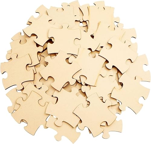 Bright Creations Rompecabezas de madera en blanco para manualidades, juego de 50 piezas de 3 x 3.5 pulgadas, MDF marrón, recortes de rompecabezas