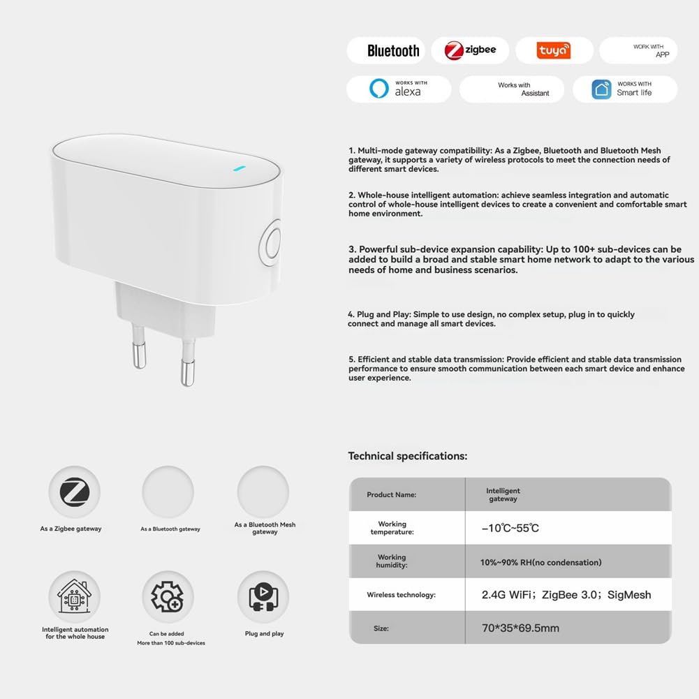 Passerelle Tuya ZigBee Hub Passerelle ZigBee Multimode Hub Bluetooth Mesh pour Domotique Intelligente Prise UE