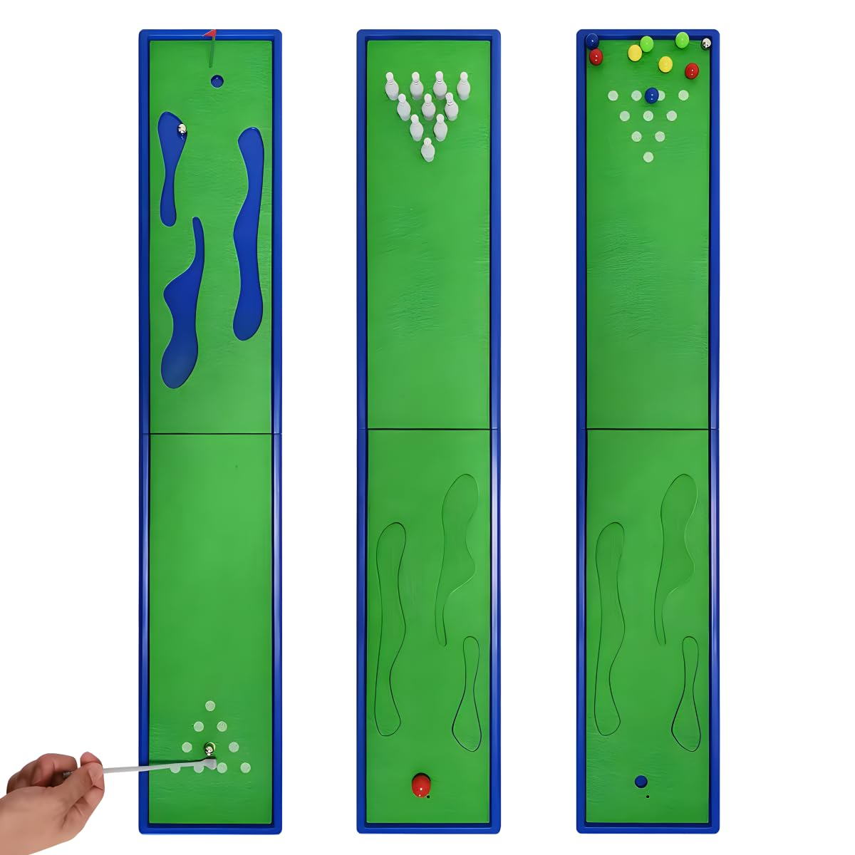 Trisquirrel Tabletop Golf, Bocce and Bowling,3 in 1 Combo Game Set, Foldable Portable Arcade Game Board with Putters, Balls and Bowling Pins,Suitable for Kids & Adults