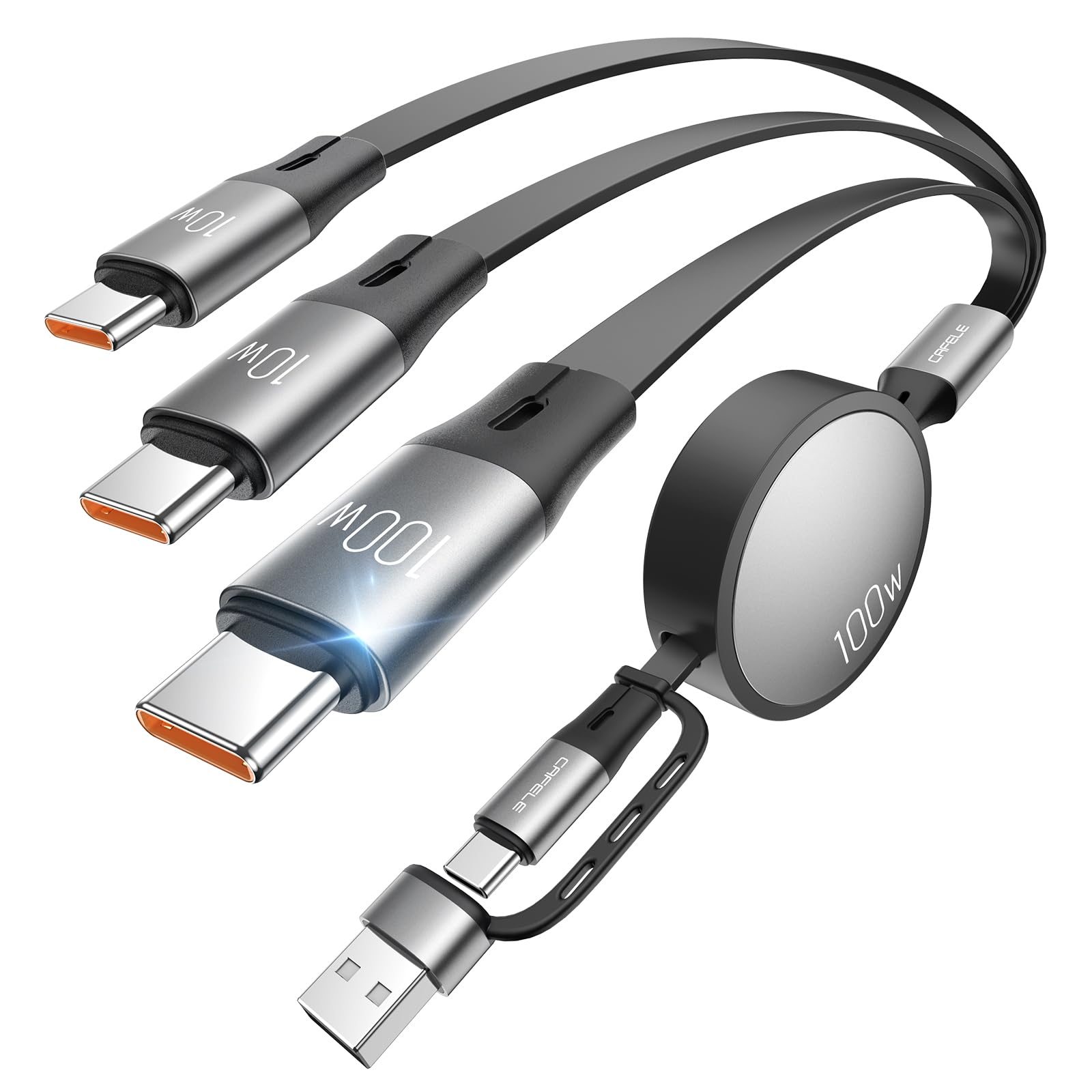 【新登場&3つのtype-c(100W+10W+10W)】3in2 巻き取り充電ケーブル 3in2 充電ケーブルタイプc×3 USB-C to USB-C けーブルPD対応100ワ/5A QC4.0 高速充電 usb type -c 最大100w高速データ転送 ( type c1oowのみ)マルチ 3台同時給電 充電コード自由式 1.3m 全機種対応 1年間メーカー保証