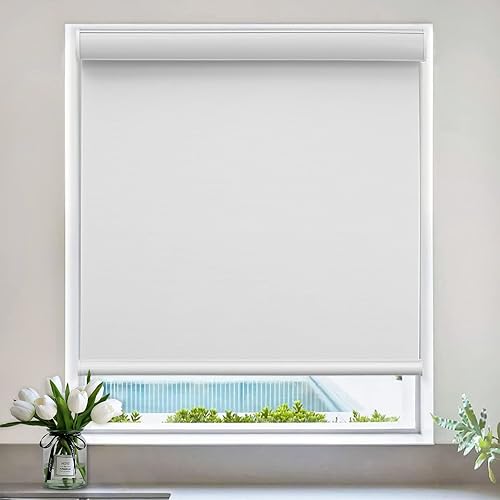 Persianas enrollables para ventanas, sin cordones, opacas, de tamaño personalizado, para cocina, oficina y dormitorio (blanco) Persianas enrollables para ventanas, sin cordones, opacas, de tamaño personalizado, para cocina, oficina y dormitorio (blanco)