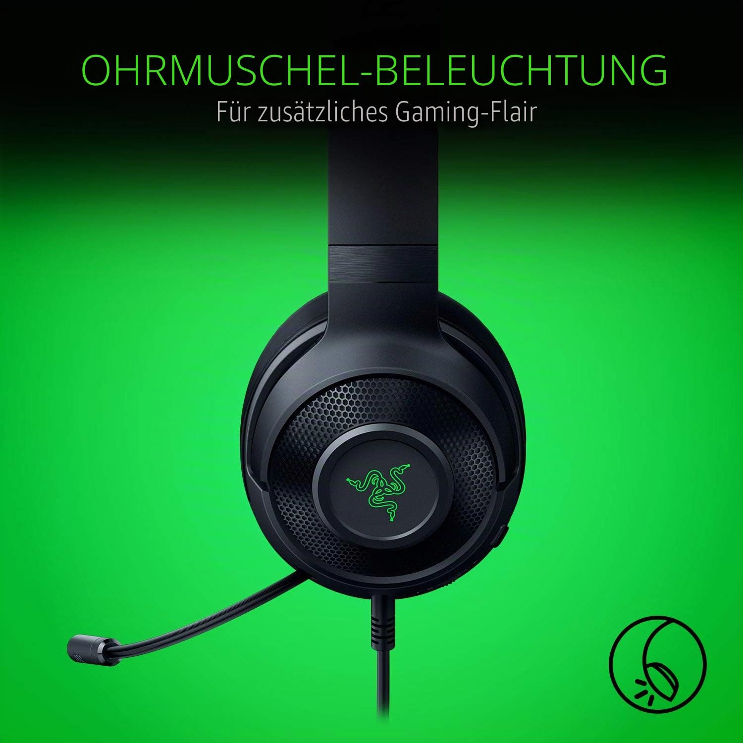 Razer Kraken X USB Ultralight Gaming Headset: 7.1 Surround Sound - Leichter Rahmen - Grüne Logo-Beleuchtung - Integrierte Audio-Steuerung - Biegbares Nierenmikrofon - Für PC - Klassisches Schwarz