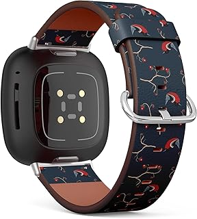 CJBROES Replacement Leather Watch Band, Compatible with Fitbit Versa 3 and Fitbit Sense of Wristband Bracelet Accessory - Bird Bullfinch Birds