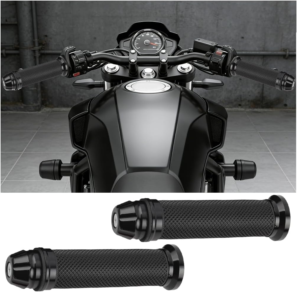 2PCS Motorcycle Handlebar Grips, 7/8" & 1" Aluminium Rubber Motorcycle Handle Grip Covers, Anti-Slip Motorbike Decoration Accessories, Compatible with LC4 Enduro, RC 200, RC 390 (Black)