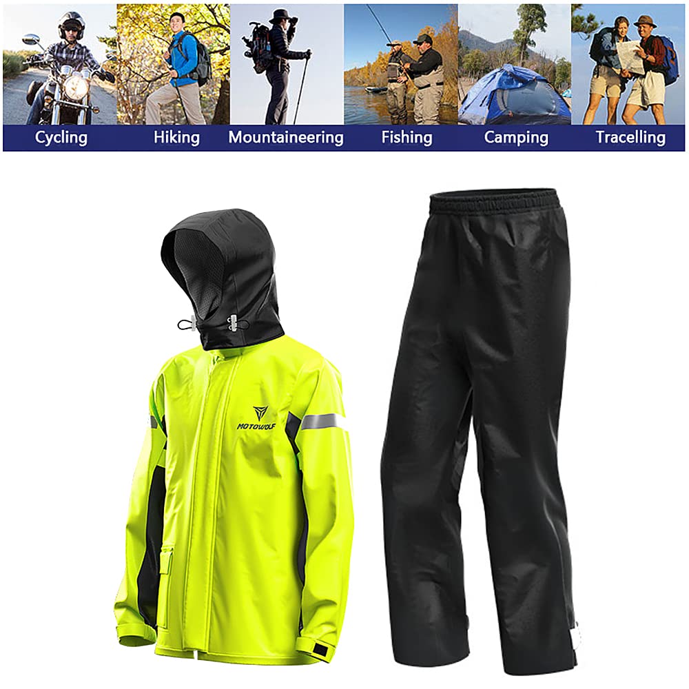 Lixada Herren Motorrad Regenanzug Outdoor Reflektierende wasserdichte Regenjacke und Hose Regenbekleidung für Fahrradfahren Radfahren Camping Wandern