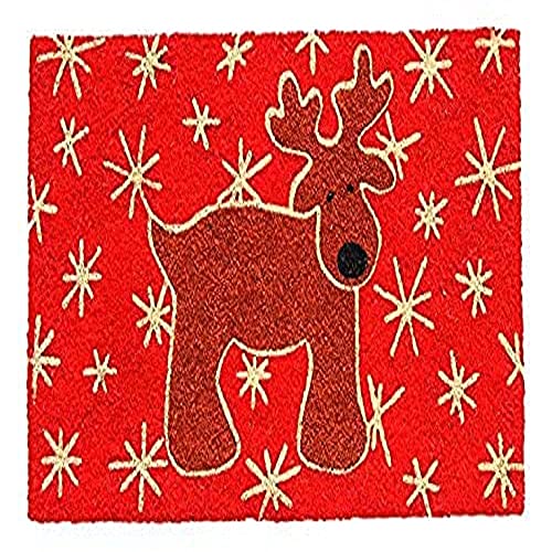 Image of Onlymat Christmas Coir Doormat with Non-Slip PVC Backing for Gateway, Entryway, Outdoor, Indoor, Patio - Durable and Large, Weatherproof Multicolour, Reindeer Printed Rug (60cm x 1.5cm x 40 cm)