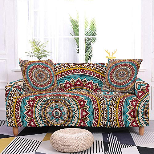 HUIJIE Sofa Slipcovers Sofa Cover,Elastic Sofa Cover Bohemian Printing Brown Spandex Polyester Corner Sofa Couch Slipcover Chair Protector Living Room 1/2/3/4 Seater,3,Seater 190,230Cm