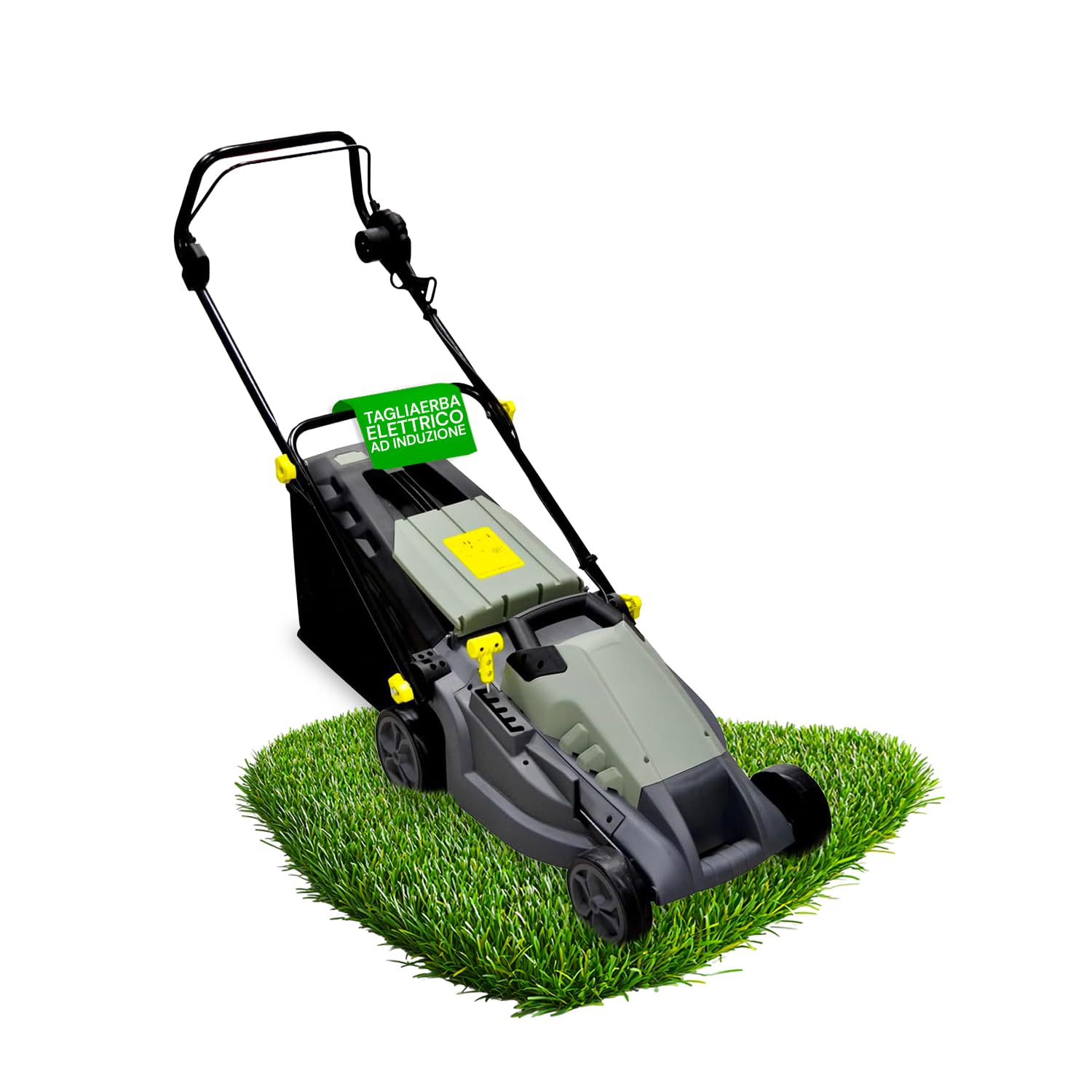 Avilia Cortacésped eléctrico de inducción – Cortacésped Ajustable con 5 Alturas de Corte, diámetro de Corte 380 mm, Velocidad 3000 RPM, 1600 W, 230 V, con Cesta de Recogida de 50 l, 143 x 105 x 55 cm