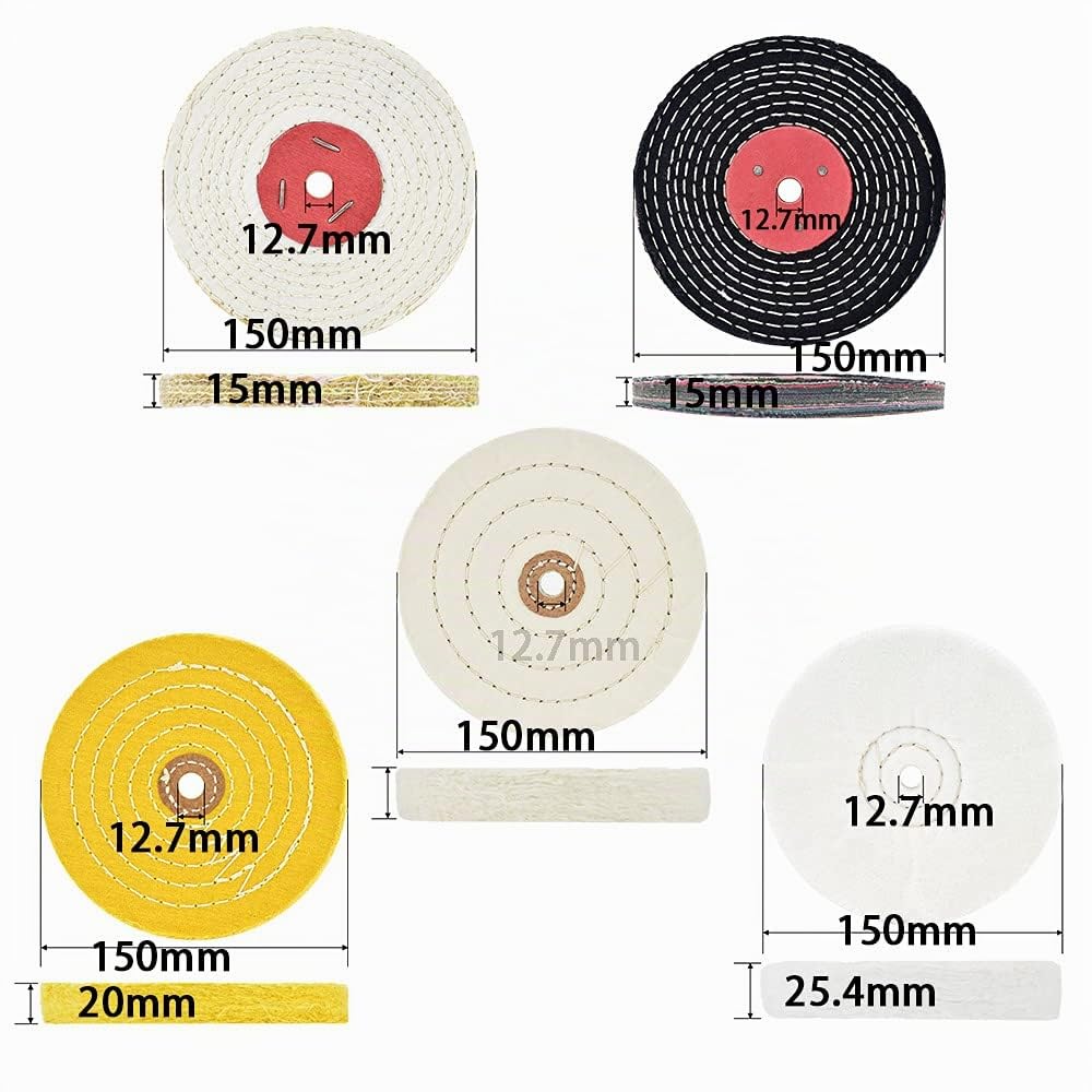 Discos de pulido de 150 mm, cinco paquetes para lijadora de mesa con orificio de 12,7 mm, 5 unidades