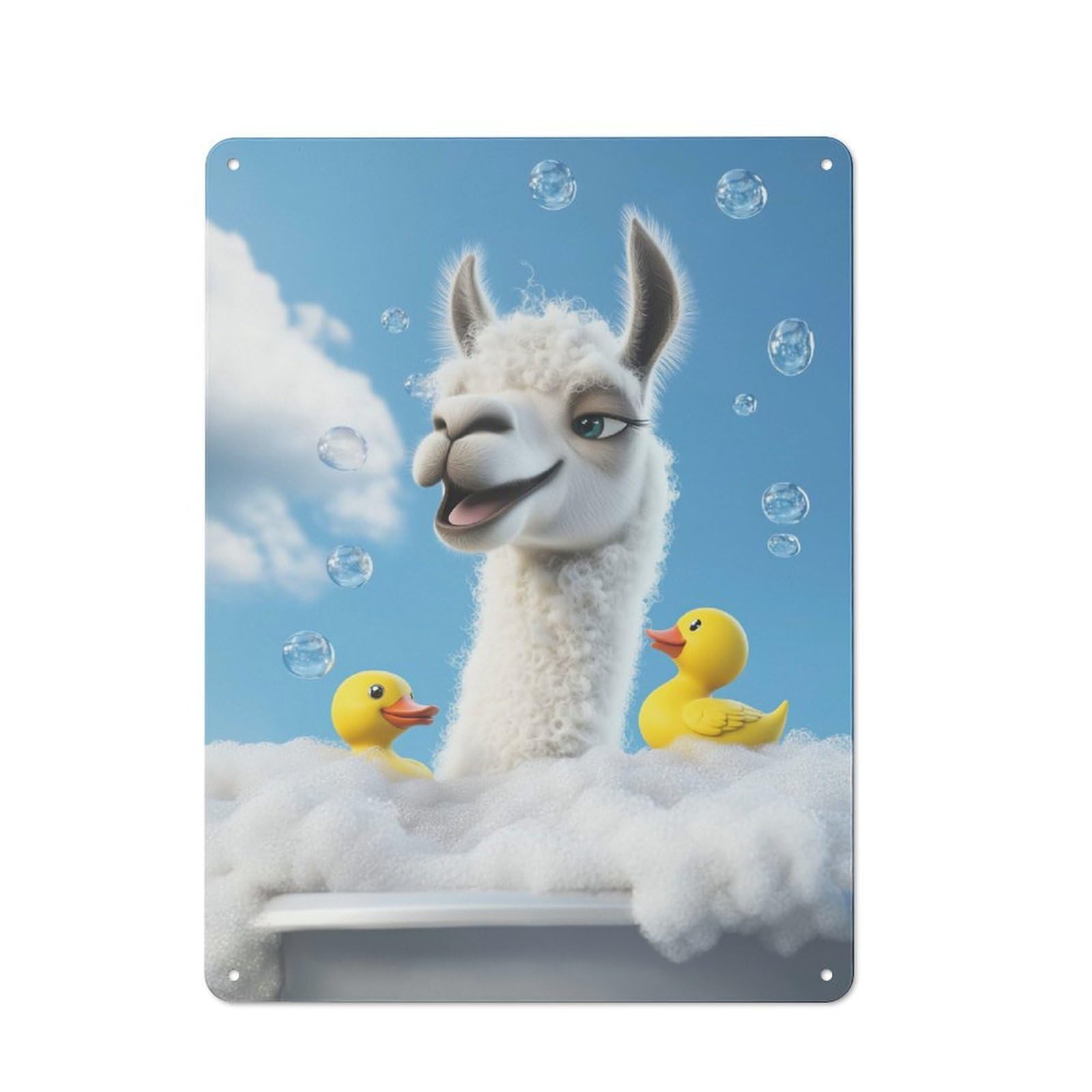 Junmoney Style-23 Tin Wall Plaque 40X30cm With Llama Bath Time For Guest Room Or Hallway, A Decorative Christmas Gift For Home Decor Collectors