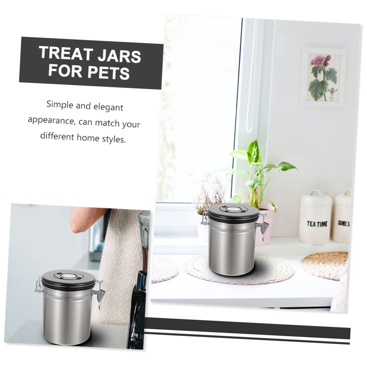 GRIRIW Air-tight Sealed Jar for Pet Food Storage 1.8l Large Capacity Metal Material Easy to Use Keeps Food Fresh and Safe