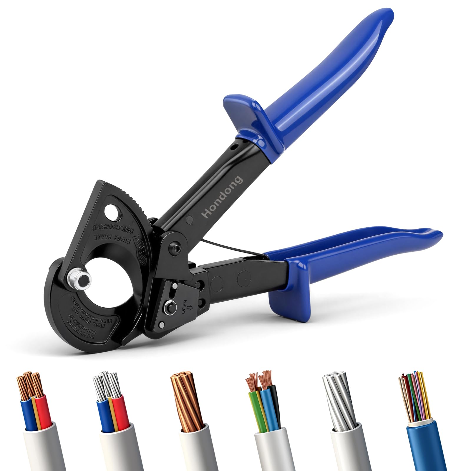 Ratchet Cutter,Ratchet Cable Cutters, Ratcheting Wire Cable Cutters Cut up to 240mm², Aluminum Copper Cable Cutter with Ergonomic Finger Handle and Safety Lock, HS325A Heavy Duty Electrician Tool