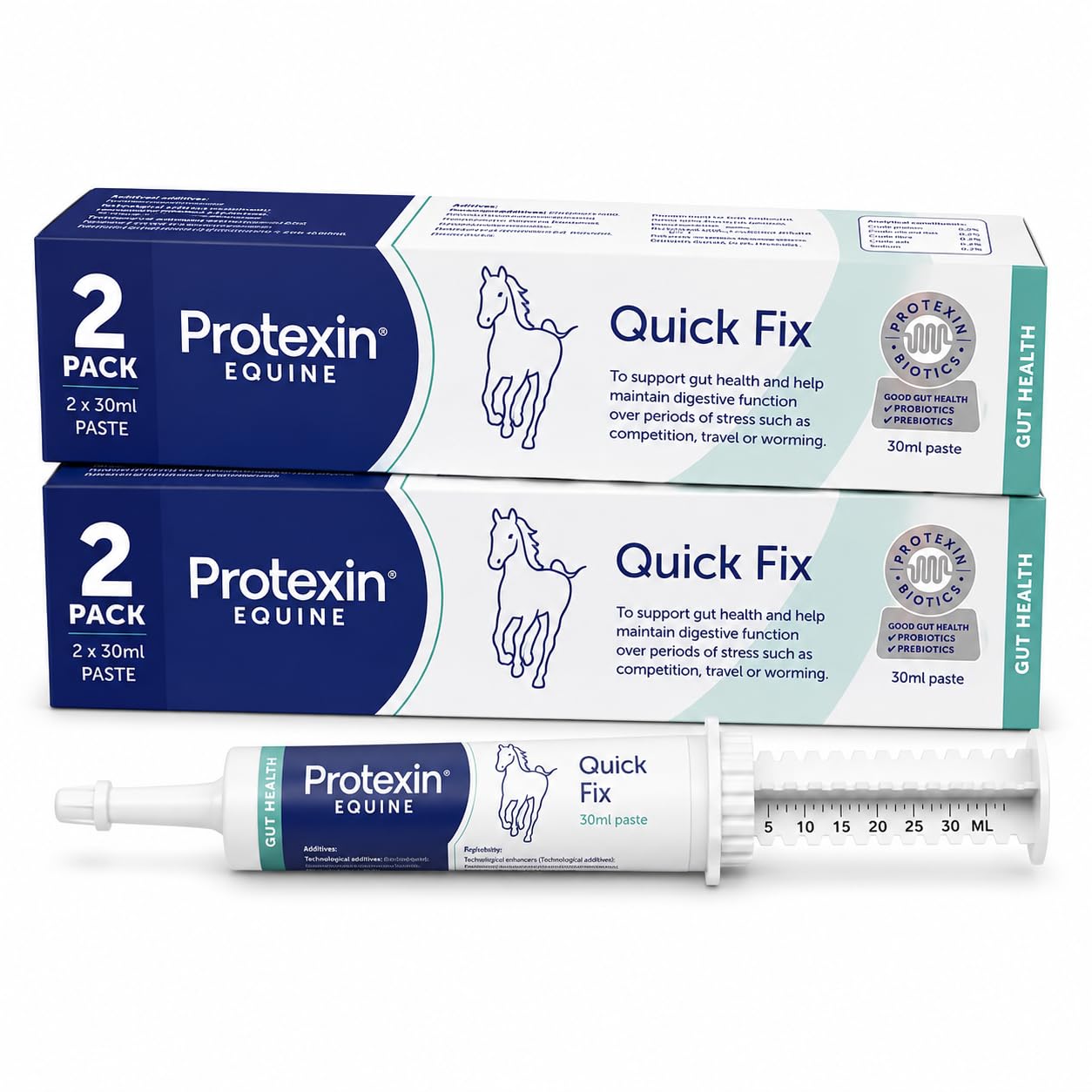 Protexin Equine Quick Fix 30ml for Horses & Foals – Probiotic & Prebiotic Digestive Paste, Gut Support for Travel, Stress, Worming & Antibiotics – 2 Pack