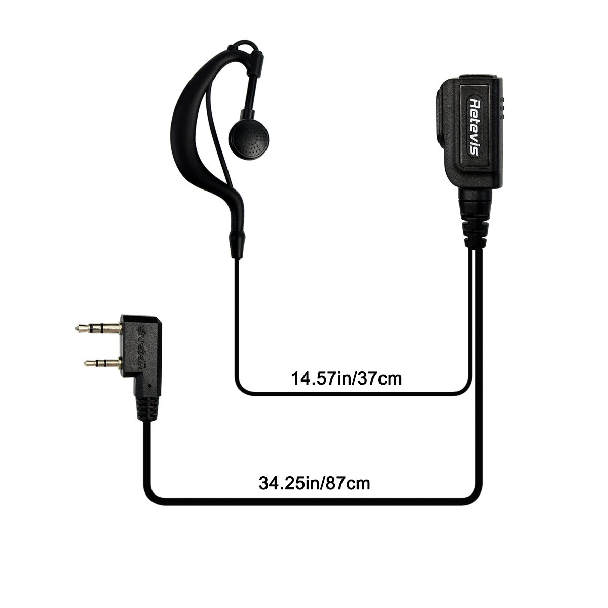 Retevis Walkie Talkie Auriculari, 2 pin G-Tipo Curvetta Auricolare Compatibile RT619 RT24 RT27 Baofeng BF-888S UV-5RV Kenwood Walkie Talkie (2 Pezzi)