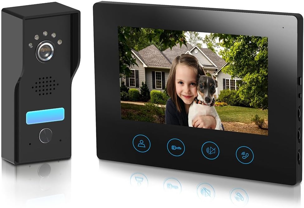 Metecsmart Video Intercom Doorbell 7inch Monitor - 4-Wired Camera Video Door Phone Kit 1-Metal-Camera 1-Monitor Night Vision Touch Button Screen - No Wi-Fi & APP (7'' Black)