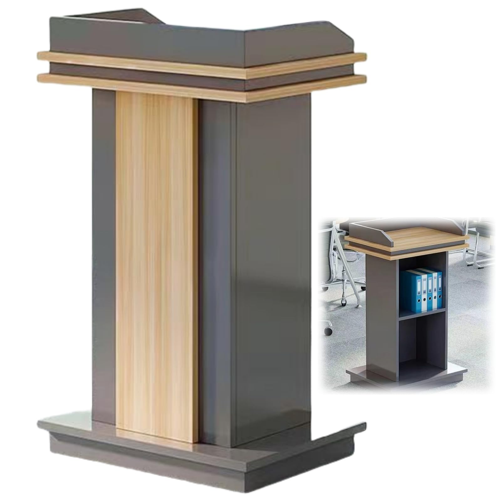 DFGHNBVC Wooden Lectern Podium Stand With Wheels, Portable Floor Standing Pulpit For Speech Table Conference Room Hosting,A2-No Drawer