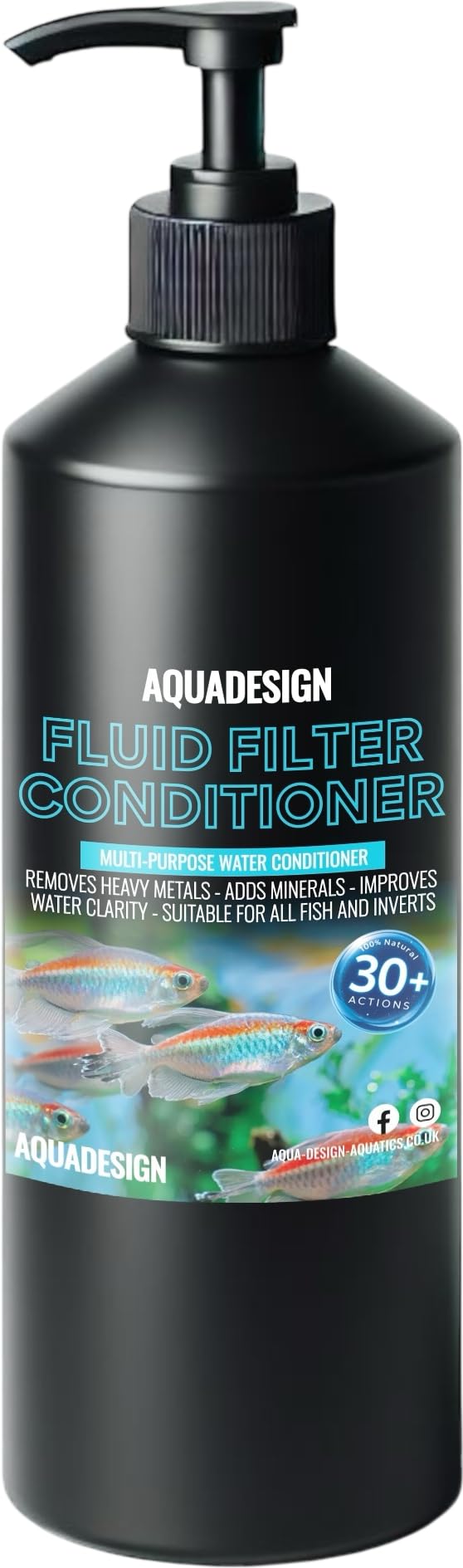 AquaDesign FLUID FILTER MEDIUM 500ML Aquarium Tap Safe Water Conditioner - Chemical Free