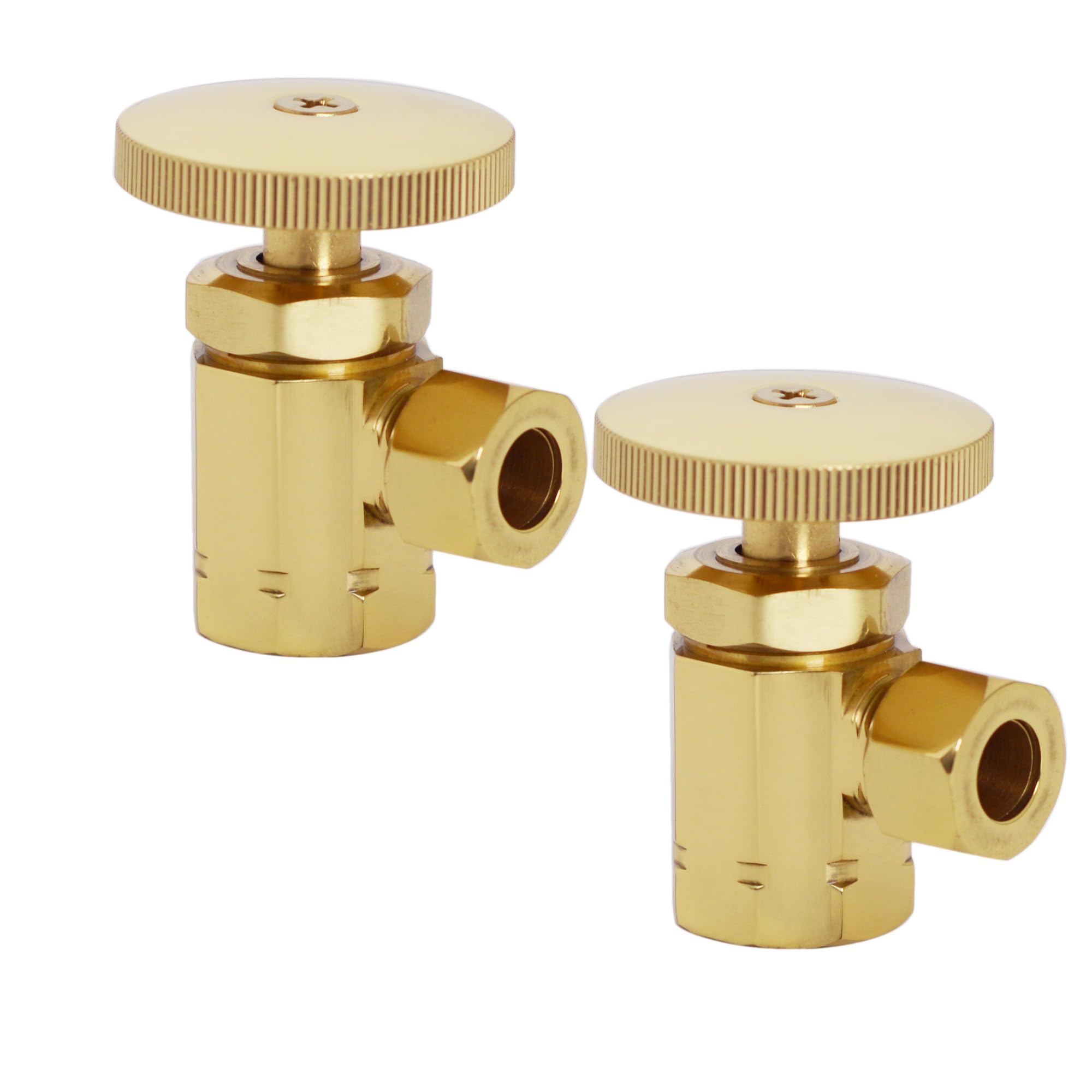 Westbrass D103-2-01 Valvola di arresto angolare con maniglia rotonda, ingresso IPS da 1/2" con uscita di compressione da 3/8", ottone lucido PVD (confezione da 2)