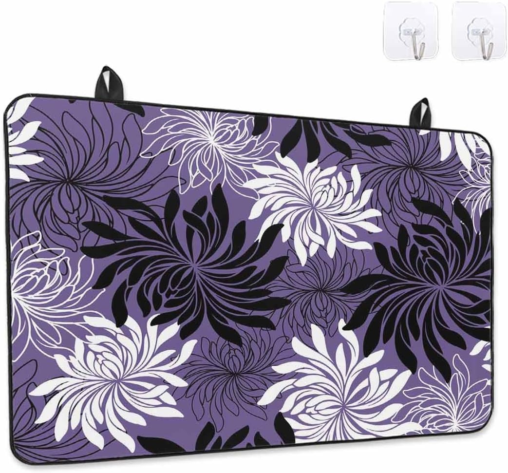 Stove Top Cover Chrysanthemum Stove Cover for Electric Stove Top Vintage Purple Black Floral Glass Cooktop Covers Anti-Slip Mat Heat R esistant Countertop Protector Kitchen Decor 28.5"x20.5"