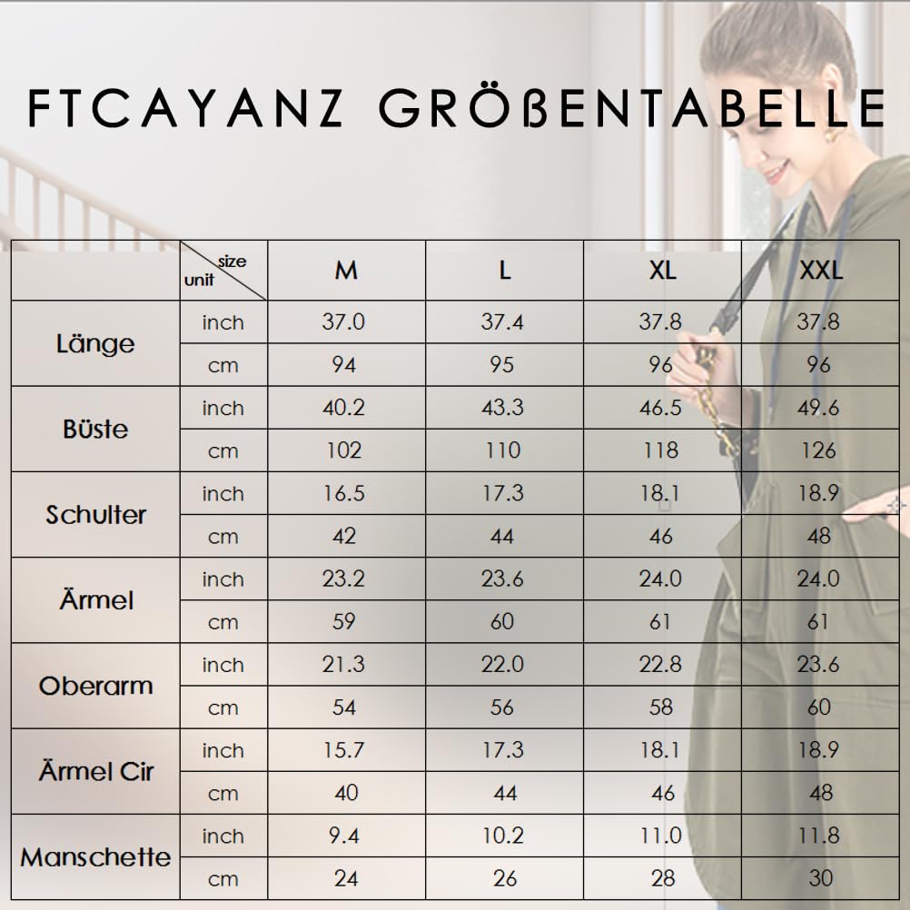 FTCayanz Robe tunique midi à manches longues avec poches pour femme