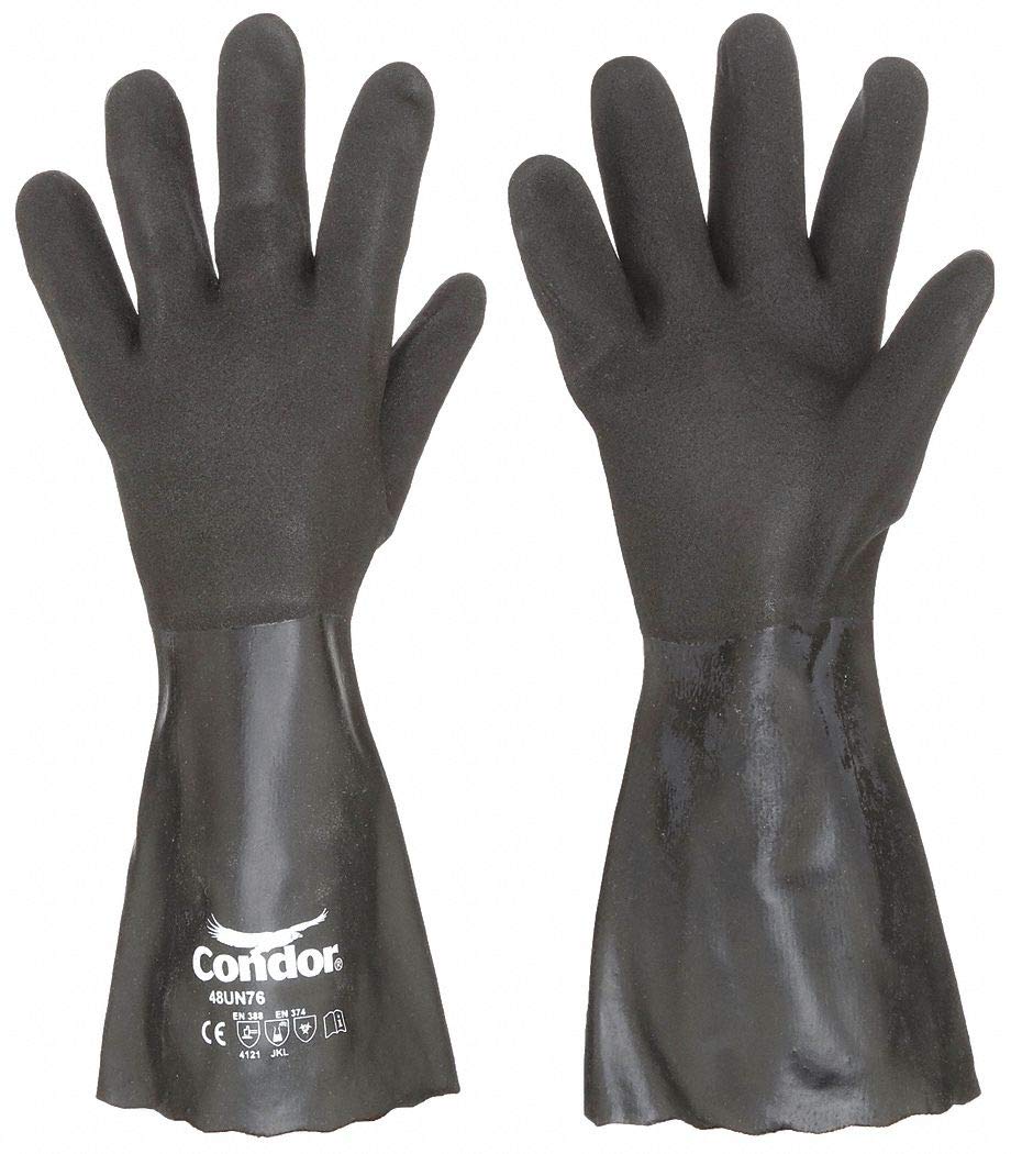 Chemical Resistant Gloves, S, PVC, Black, PR