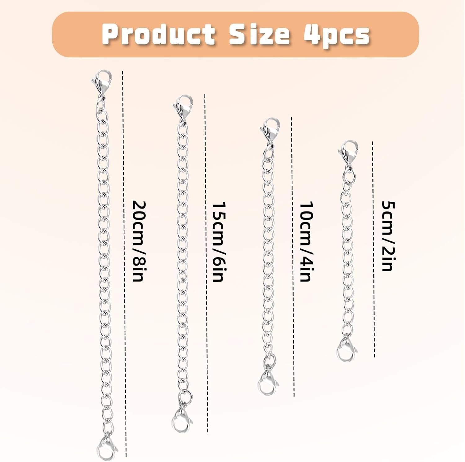 Necklace Extenders,2/4/6/8 Inches 4Pcs Necklace Extenders Silver Stainless Steel Chain Silver Necklaces Extender Thin Chain Extension Chains for Jewelry Making Silvery Necklaces Bracelet Anklet - Image 7